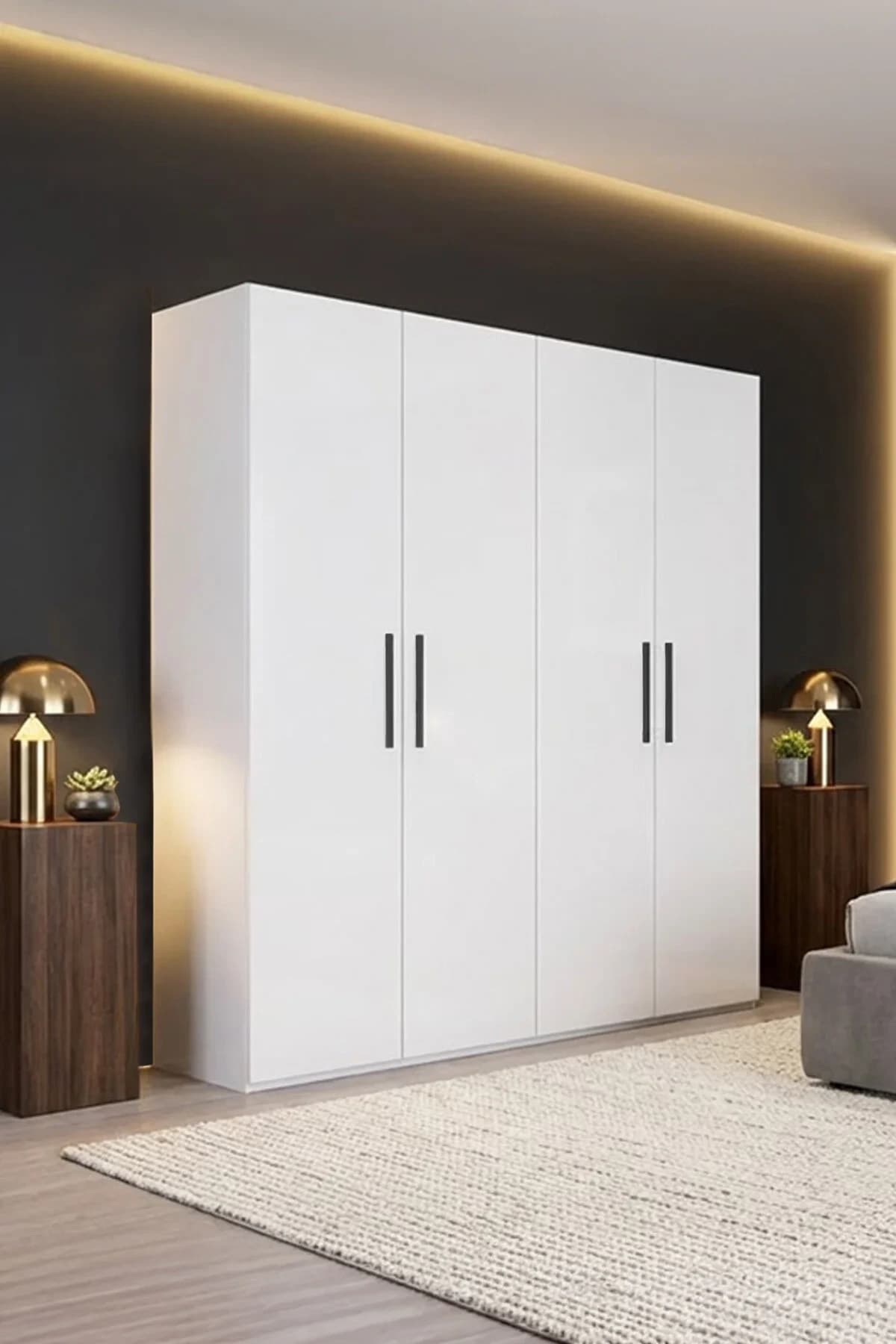 Diva 4 Kapaklı Beyaz Dolap 4 Raflı Geniş Gardırop Elbise Dolabı DV-401