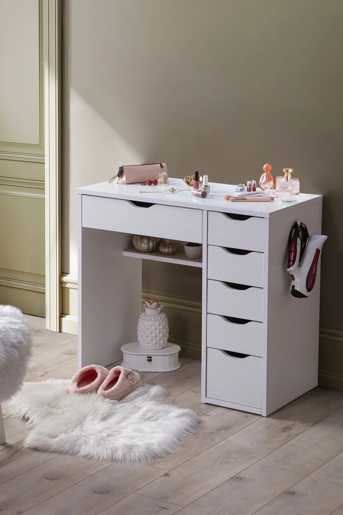 Diva 6 Çekmeceli Kulis Makyaj Masası - Çalışma Masası Beyaz